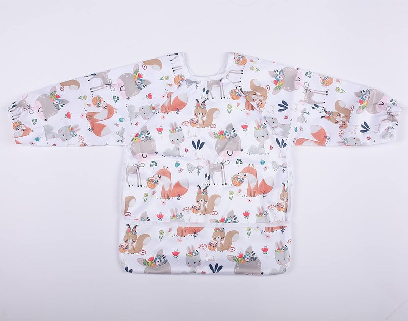 Sigzagor Baby Bib Sleeved Shirt With Pocket 1-3 years old Toddler (Deers Rabbits) - Image 4